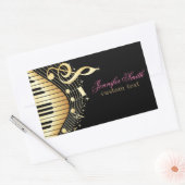 Monogram Elegante Black and Gold Musiknoten Design Rechteckiger Aufkleber (Umschlag)
