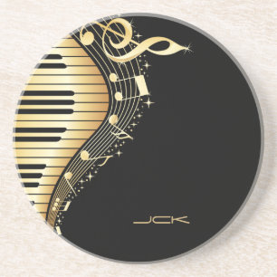 Monogram Elegante Black and Gold Musiknoten Design Untersetzer