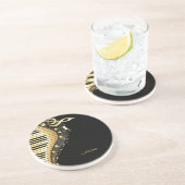 Monogram Elegante Black and Gold Musiknoten Design Untersetzer (Seite)