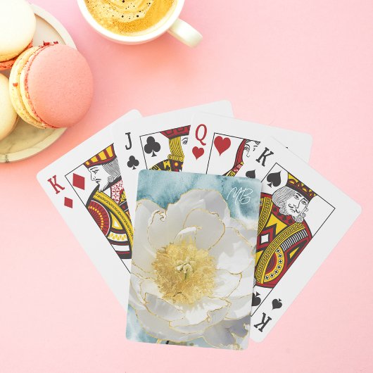 Monogram Elegante Blume Luxury Gold Watercolor Spielkarten