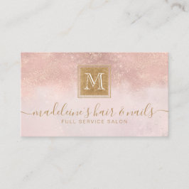 Monogram Elegante Blush Rose Gold Glitzer Salon Visitenkarte