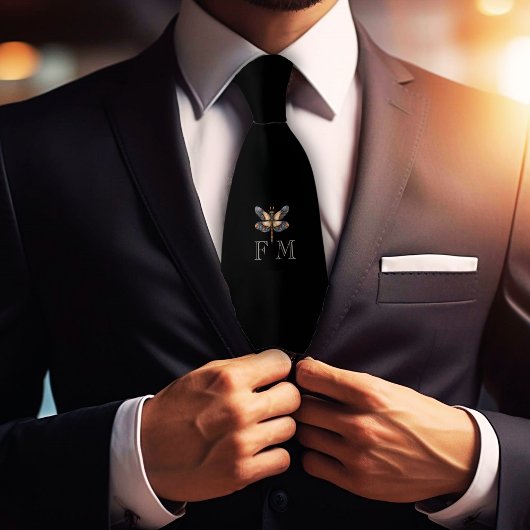 Monogram Elegante Dragonfly On Black Neck Tie Krawatte