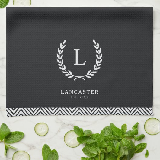 Monogram Elegante Farmhouse Moderner Minimalistisc Geschirrtuch (Gefaltet)