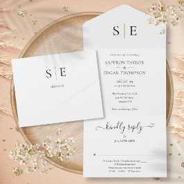 Monogram Elegante Gold-Schwarze Hochzeit All In One Einladung