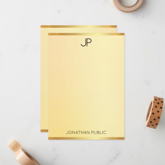 Monogram Elegante Imitate Gold Template Moderne Ei Mitteilungskarte (Vorderseite/Rückseite Beispiel)