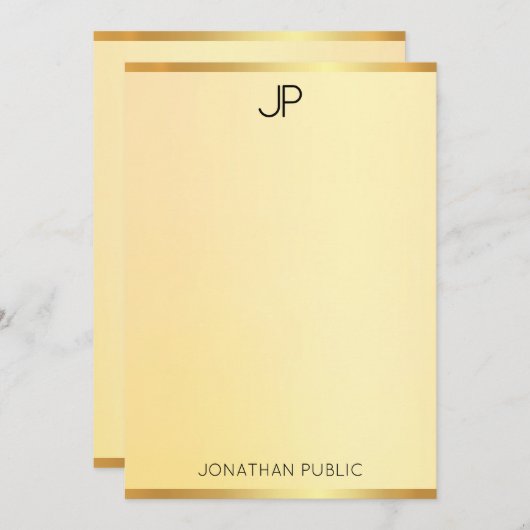 Monogram Elegante Imitate Gold Template Moderne Ei Mitteilungskarte (Vorne/Hinten)