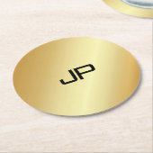 Monogram Elegante Modern Gold Look Template Runder Pappuntersetzer (Angewinkelt)