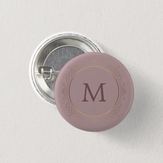 Monogram Elegante Moderne Rose Gold Template Button (Vorne & Hinten)