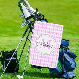 Monogram Elegante Pink Golf Raute Diamant Muster Golfhandtuch