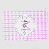 Monogram Elegante Pink Golf Raute Diamant Muster Golfhandtuch (Horizontal)