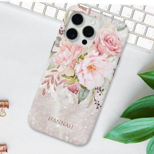 Monogram Elegante Rosa Rosen-Pfingstrose Blumenmar Case-Mate iPhone Hülle