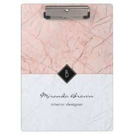 Monogram Elegante Rose Gold Gray Marble Clipboard Klemmbrett