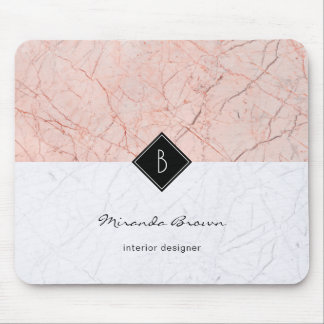 Monogram Elegante Rose Gold Gray Marble Mousepad