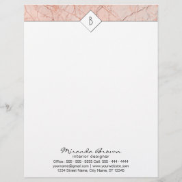 Monogram Elegante Rose Gold Marble Letterhead Briefkopf