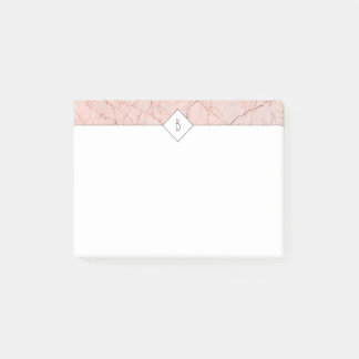 Monogram Elegante Rose Gold-Marmornotizen Post-it Klebezettel