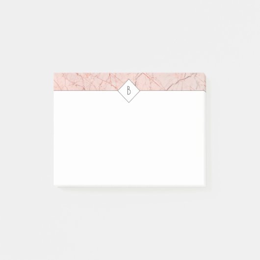 Monogram Elegante Rose Gold-Marmornotizen Post-it Klebezettel (Vorderseite)