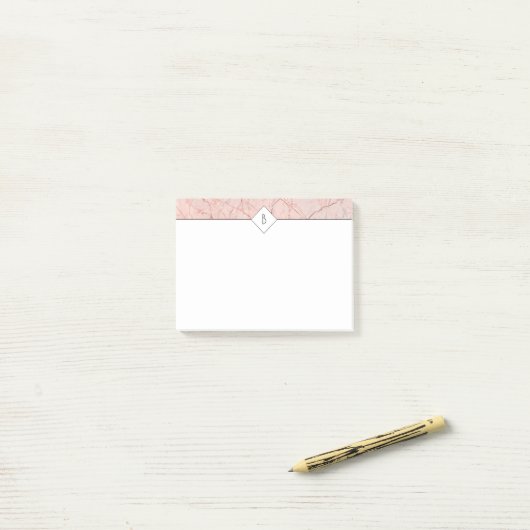 Monogram Elegante Rose Gold-Marmornotizen Post-it Klebezettel (Auf Schreibtisch)