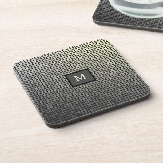 Monogram Elegante Silver & Black Squares Getränkeuntersetzer (Linke Seite)