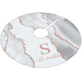 Monogram Elegante White Agate & Rose Weihnachten Polyester Weihnachtsbaumdecke (Schrägansicht)