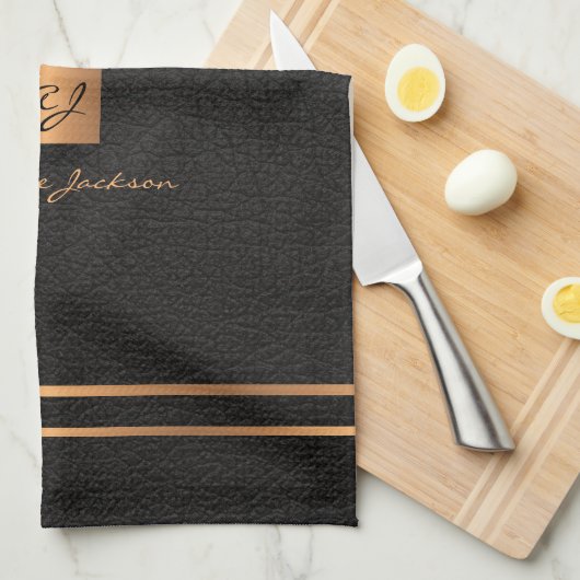 Monogram, eleganter Black-Gold-Name-Script-Koch Geschirrtuch (Viertel Falte)