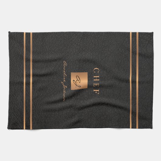 Monogram, eleganter Black-Gold-Name-Script-Koch Geschirrtuch (Horizontal)