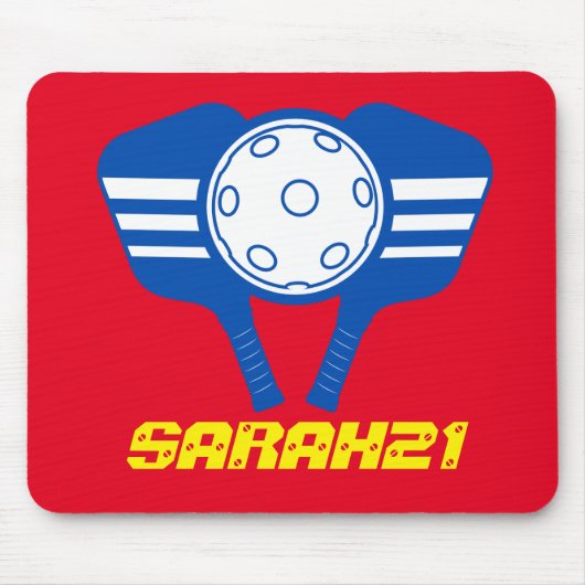 Monogram, eleganter Rot-Blau-Pickleball-Player Mousepad (Vorne)