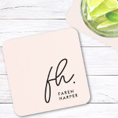 Monogram Elegantes Minimalistisches Script Rosa Getränkeuntersetzer