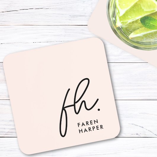 Monogram Elegantes Minimalistisches Script Rosa Getränkeuntersetzer