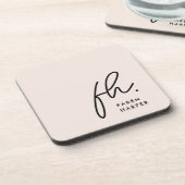 Monogram Elegantes Minimalistisches Script Rosa Getränkeuntersetzer (Linke Seite)