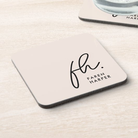 Monogram Elegantes Minimalistisches Script Rosa Getränkeuntersetzer (Linke Seite)