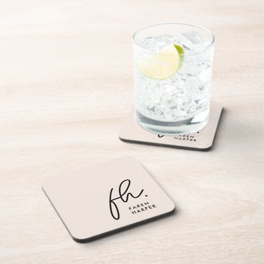 Monogram Elegantes Minimalistisches Script Rosa Getränkeuntersetzer (Rechte Seite)