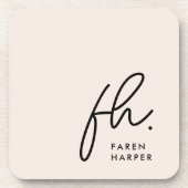 Monogram Elegantes Minimalistisches Script Rosa Getränkeuntersetzer (Vorderseite)