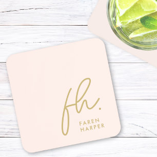 Monogram Elegantes Minimalistisches Script Rosa Go Getränkeuntersetzer