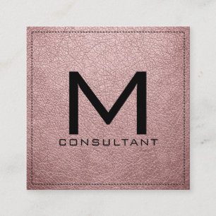 Monogram Eleganto Modern Baby Pink Leder Quadratische Visitenkarte