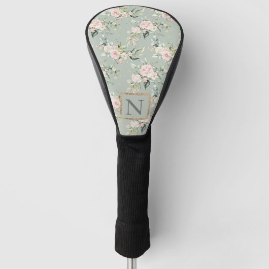 Monogram Elegantsage Pink Floral Golf Headcover (Vorderseite)