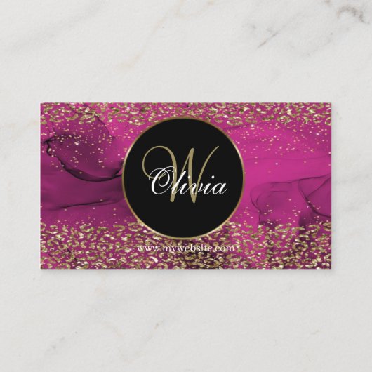Monogram Elegany Classy Pink Gold QR Code Visitenkarte (Rückseite)