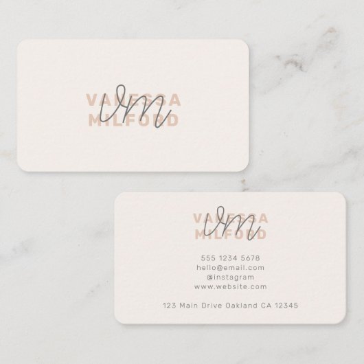 Monogram Elegany Elfenbeincreme Moderne Minimalist Visitenkarte (Vorne/Hinten)