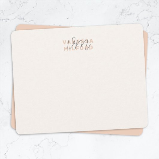 Monogram Elegany Ivory Cream Blush Pink Moderne Mitteilungskarte