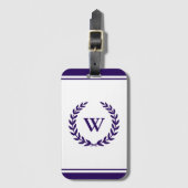 Monogram Elegany Navy Blue White Luggage Tag Gepäckanhänger (Vorderseite Vertikal)