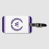 Monogram Elegany Navy Blue White Luggage Tag Gepäckanhänger (Vorderseite (Horizontal))