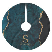 Monogram Emerald Green Agate Marble Gold Weihnacht Polyester Weihnachtsbaumdecke (Vorderseite)