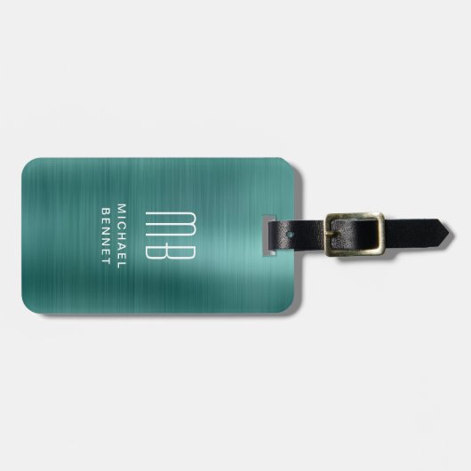Monogram Emerald Green Brushed Metal Gepäckanhänger (Vorderseite horizontal)
