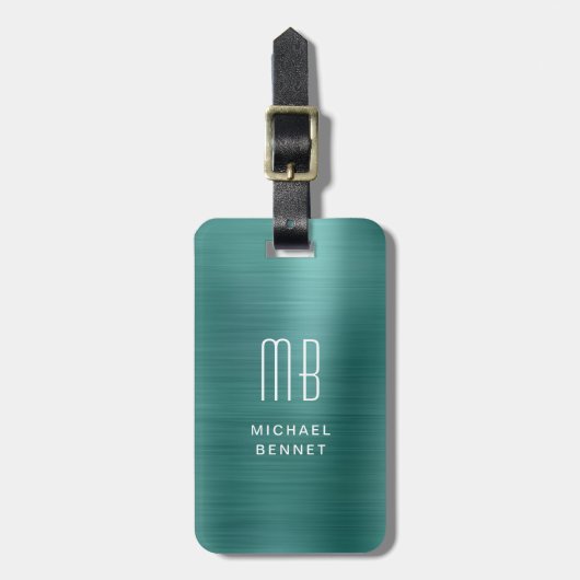 Monogram Emerald Green Brushed Metal Gepäckanhänger (Vorderseite vertikal)