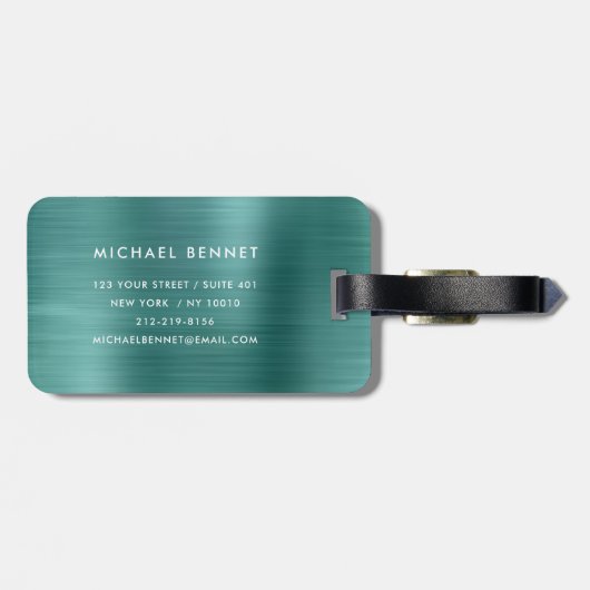 Monogram Emerald Green Brushed Metal Gepäckanhänger (Rückseite horizontal)