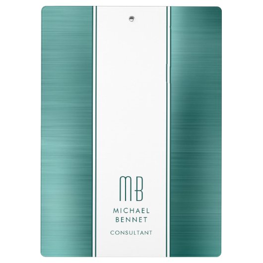 Monogram Emerald Green Brushed Metallic Business Klemmbrett (Rückseite)