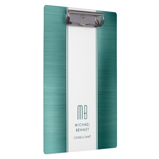 Monogram Emerald Green Brushed Metallic Business Klemmbrett (Rechts)