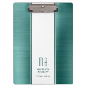 Monogram Emerald Green Brushed Metallic Business Klemmbrett (Vorderseite)