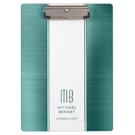 Monogram Emerald Green Brushed Metallic Business Klemmbrett