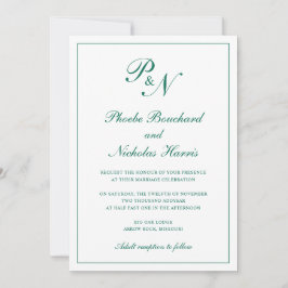 Monogram Emerald Green Formal Elegant Wedding Einladung
