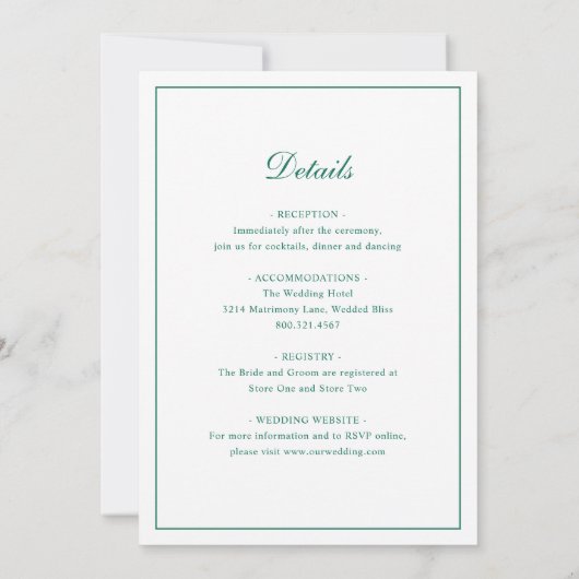Monogram Emerald Green Formal Elegant Wedding Einladung (Rückseite)